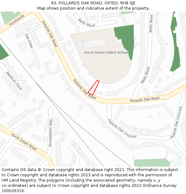 83, POLLARDS OAK ROAD, OXTED, RH8 0JE: Location map and indicative extent of plot