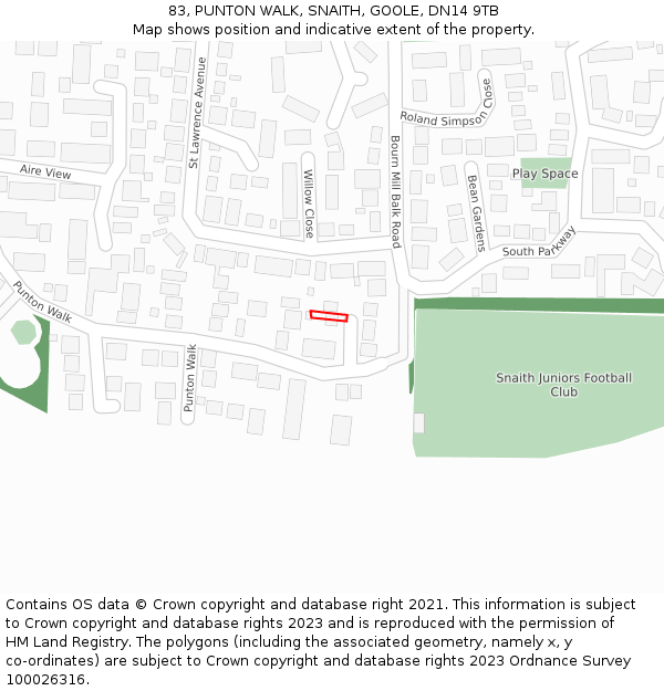 83, PUNTON WALK, SNAITH, GOOLE, DN14 9TB: Location map and indicative extent of plot