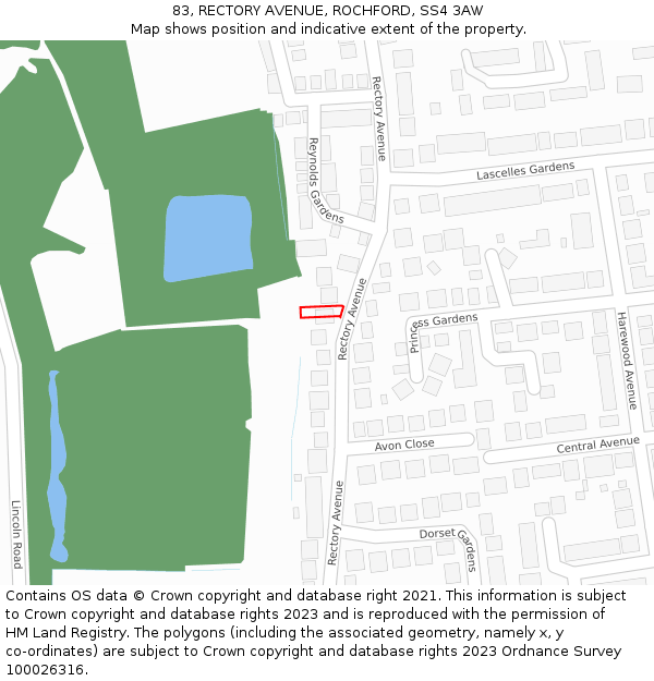 83, RECTORY AVENUE, ROCHFORD, SS4 3AW: Location map and indicative extent of plot