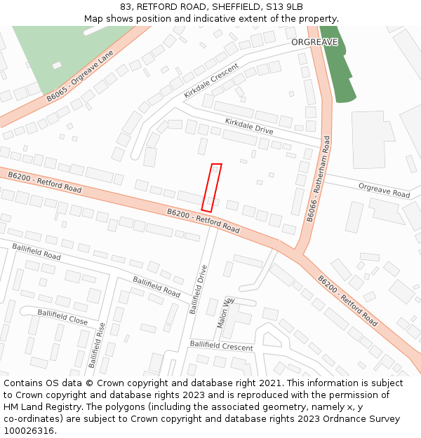 83, RETFORD ROAD, SHEFFIELD, S13 9LB: Location map and indicative extent of plot
