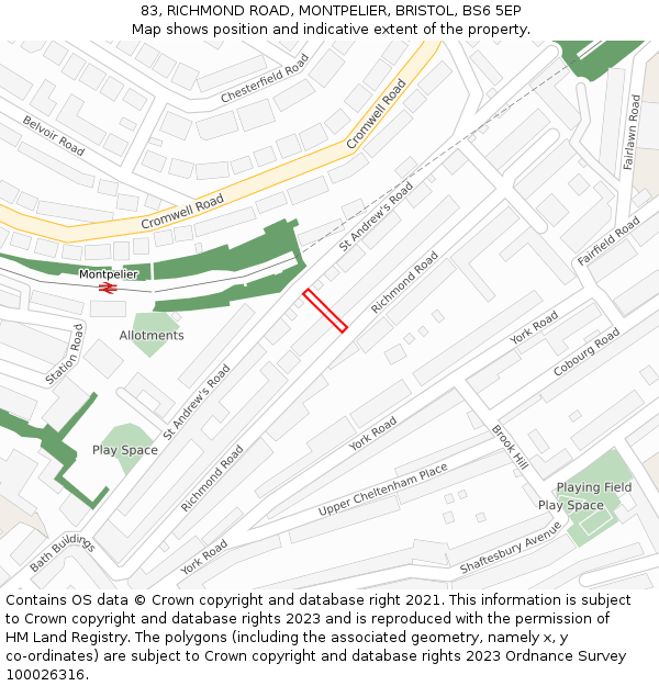 83, RICHMOND ROAD, MONTPELIER, BRISTOL, BS6 5EP: Location map and indicative extent of plot