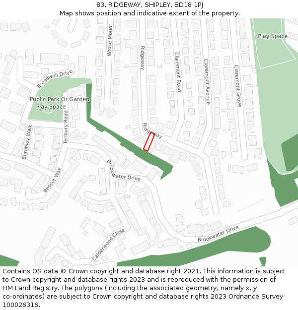 83, RIDGEWAY, SHIPLEY, BD18 1PJ: Location map and indicative extent of plot