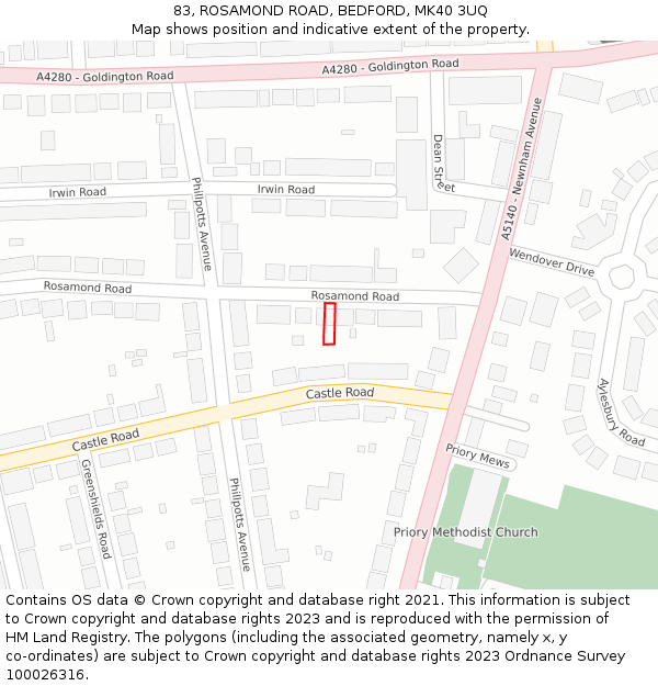 83, ROSAMOND ROAD, BEDFORD, MK40 3UQ: Location map and indicative extent of plot