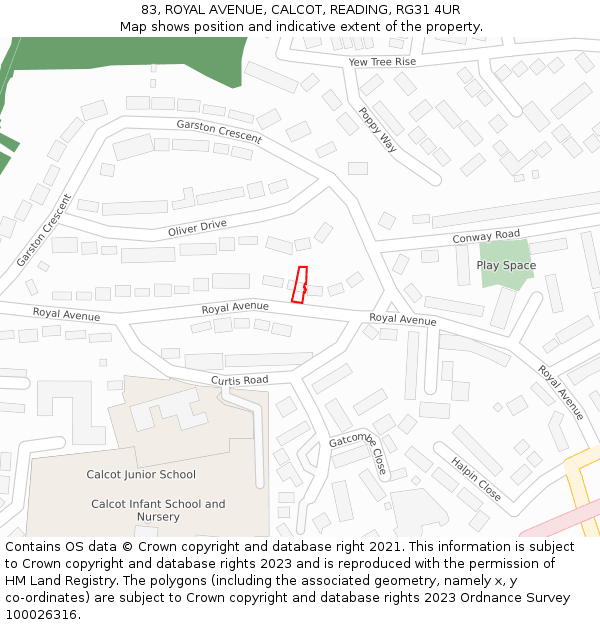 83, ROYAL AVENUE, CALCOT, READING, RG31 4UR: Location map and indicative extent of plot