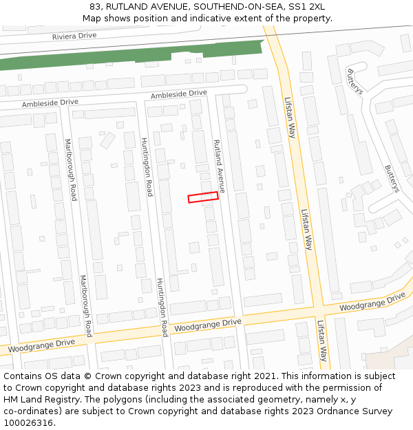83, RUTLAND AVENUE, SOUTHEND-ON-SEA, SS1 2XL: Location map and indicative extent of plot