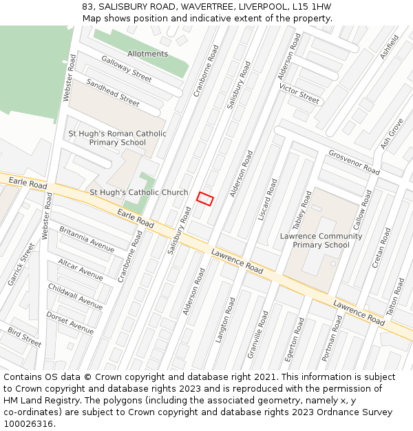 83, SALISBURY ROAD, WAVERTREE, LIVERPOOL, L15 1HW: Location map and indicative extent of plot