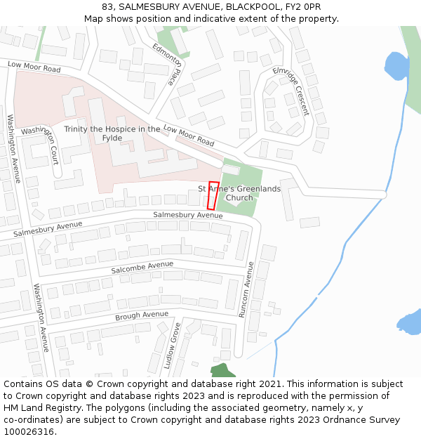 83, SALMESBURY AVENUE, BLACKPOOL, FY2 0PR: Location map and indicative extent of plot