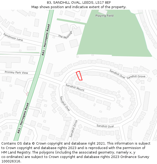 83, SANDHILL OVAL, LEEDS, LS17 8EF: Location map and indicative extent of plot
