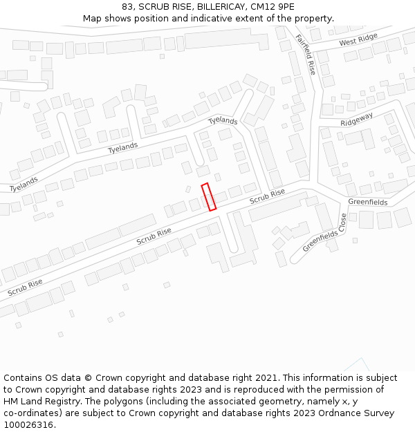 83, SCRUB RISE, BILLERICAY, CM12 9PE: Location map and indicative extent of plot