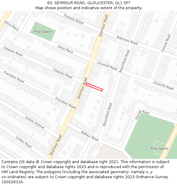 83, SEYMOUR ROAD, GLOUCESTER, GL1 5PT: Location map and indicative extent of plot