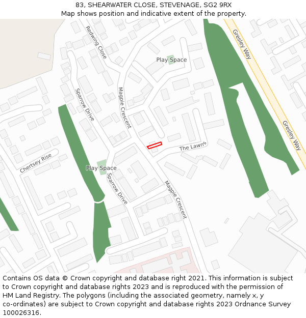 83, SHEARWATER CLOSE, STEVENAGE, SG2 9RX: Location map and indicative extent of plot