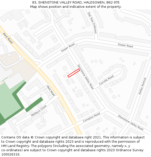 83, SHENSTONE VALLEY ROAD, HALESOWEN, B62 9TE: Location map and indicative extent of plot