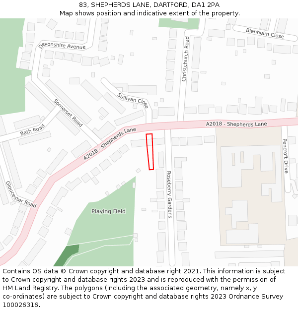 83, SHEPHERDS LANE, DARTFORD, DA1 2PA: Location map and indicative extent of plot