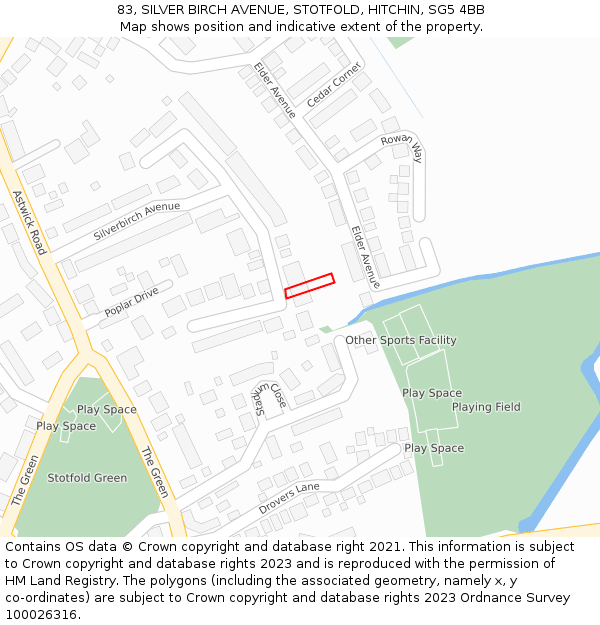 83, SILVER BIRCH AVENUE, STOTFOLD, HITCHIN, SG5 4BB: Location map and indicative extent of plot