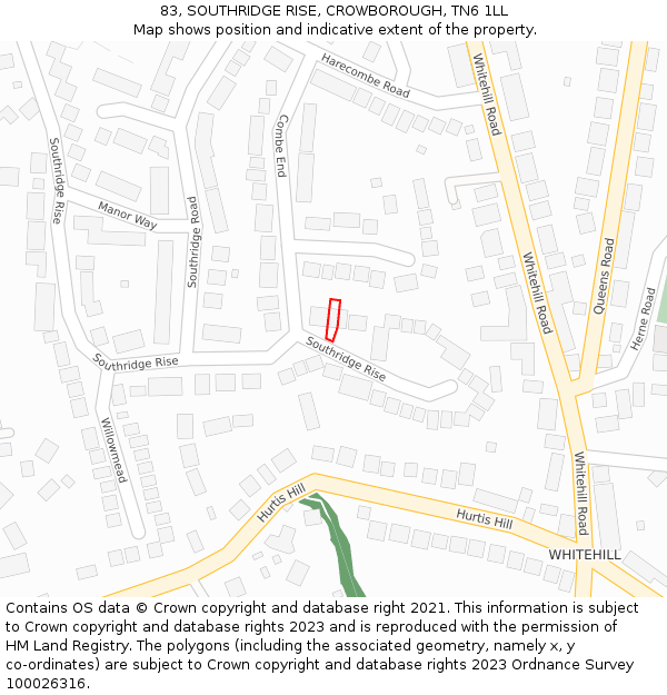 83, SOUTHRIDGE RISE, CROWBOROUGH, TN6 1LL: Location map and indicative extent of plot