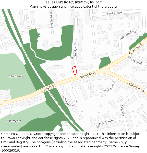 83, SPRING ROAD, IPSWICH, IP4 5NT: Location map and indicative extent of plot