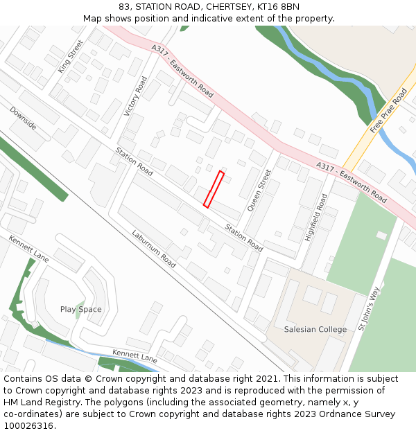 83, STATION ROAD, CHERTSEY, KT16 8BN: Location map and indicative extent of plot