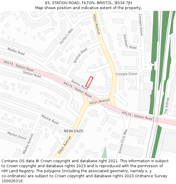 83, STATION ROAD, FILTON, BRISTOL, BS34 7JN: Location map and indicative extent of plot