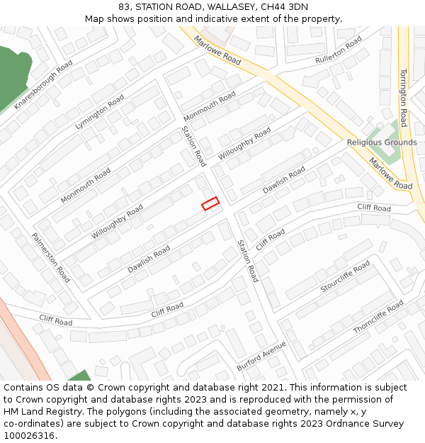 83, STATION ROAD, WALLASEY, CH44 3DN: Location map and indicative extent of plot