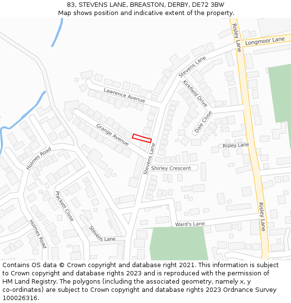 83, STEVENS LANE, BREASTON, DERBY, DE72 3BW: Location map and indicative extent of plot