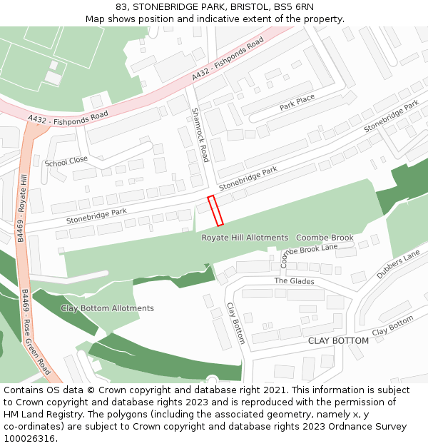 83, STONEBRIDGE PARK, BRISTOL, BS5 6RN: Location map and indicative extent of plot