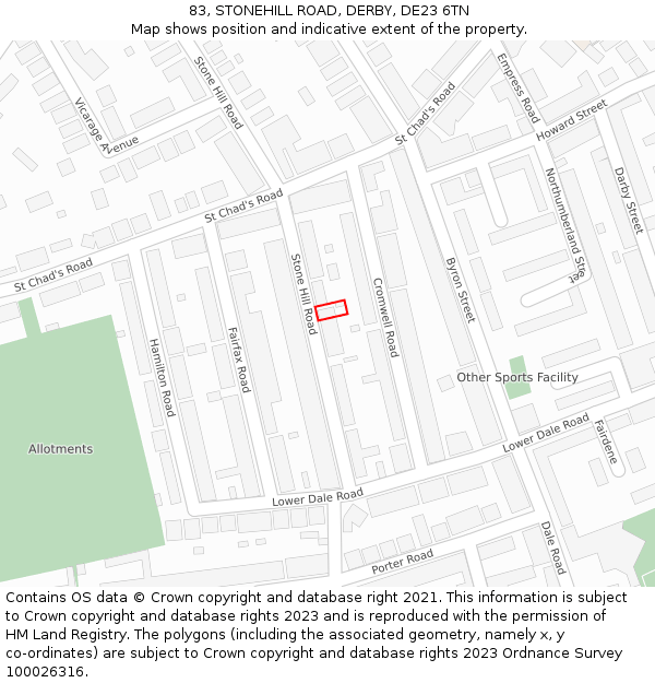 83, STONEHILL ROAD, DERBY, DE23 6TN: Location map and indicative extent of plot