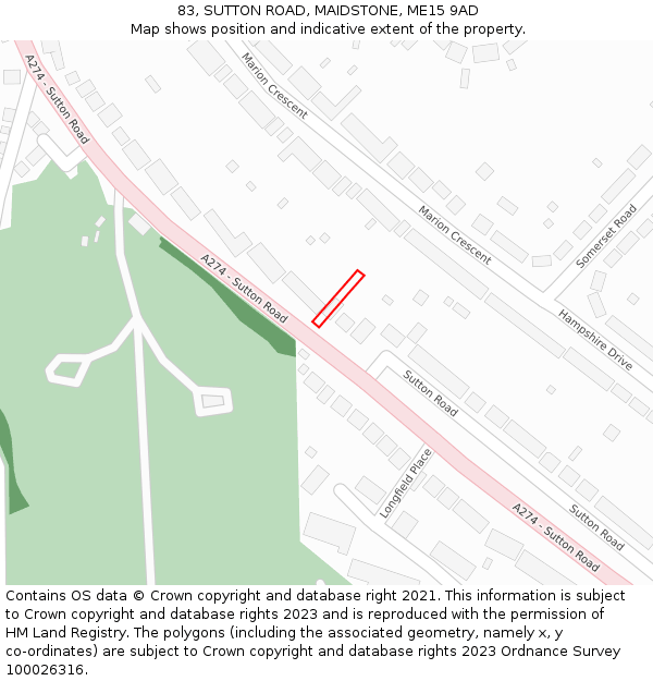 83, SUTTON ROAD, MAIDSTONE, ME15 9AD: Location map and indicative extent of plot