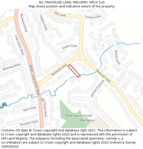 83, TANHOUSE LANE, MALVERN, WR14 1LQ: Location map and indicative extent of plot