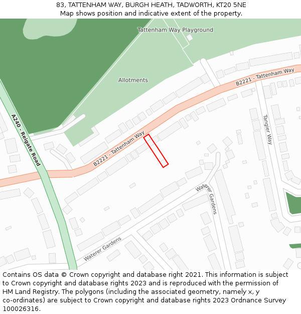 83, TATTENHAM WAY, BURGH HEATH, TADWORTH, KT20 5NE: Location map and indicative extent of plot