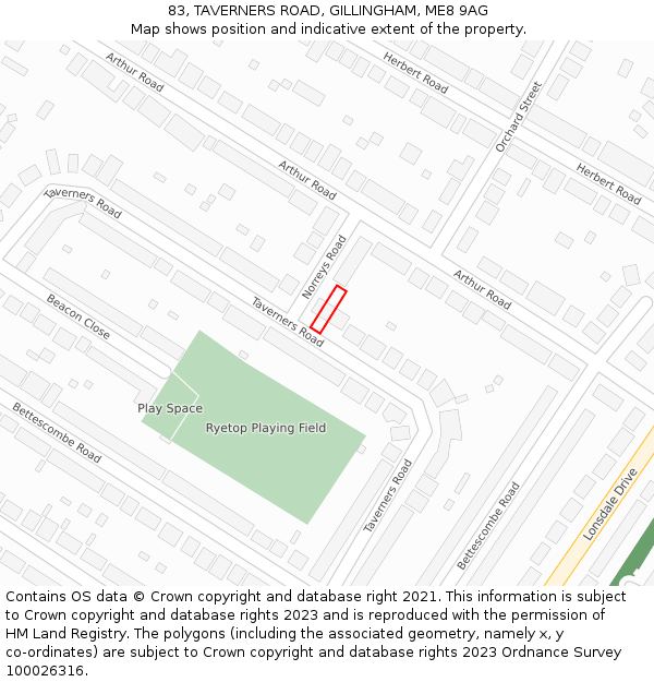 83, TAVERNERS ROAD, GILLINGHAM, ME8 9AG: Location map and indicative extent of plot