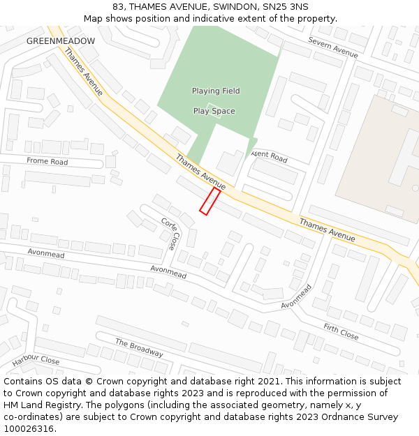 83, THAMES AVENUE, SWINDON, SN25 3NS: Location map and indicative extent of plot