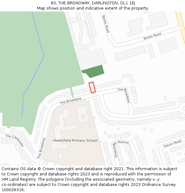 83, THE BROADWAY, DARLINGTON, DL1 1EJ: Location map and indicative extent of plot
