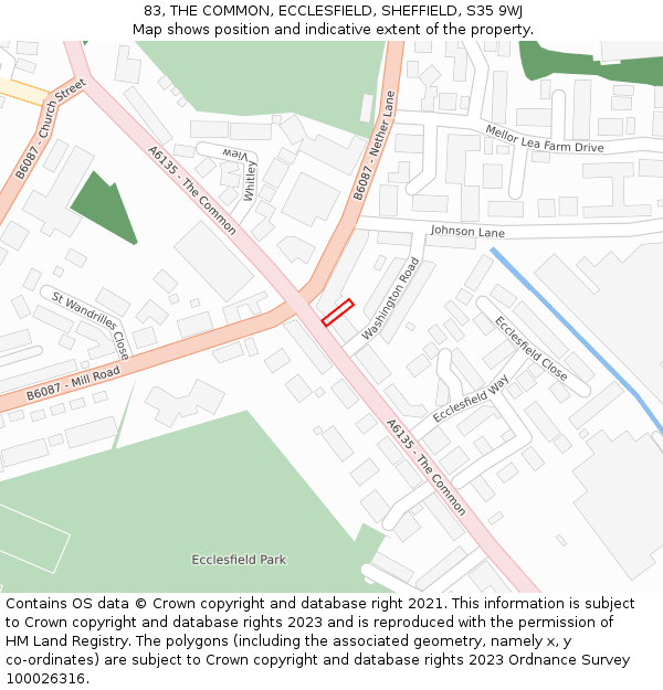 83, THE COMMON, ECCLESFIELD, SHEFFIELD, S35 9WJ: Location map and indicative extent of plot