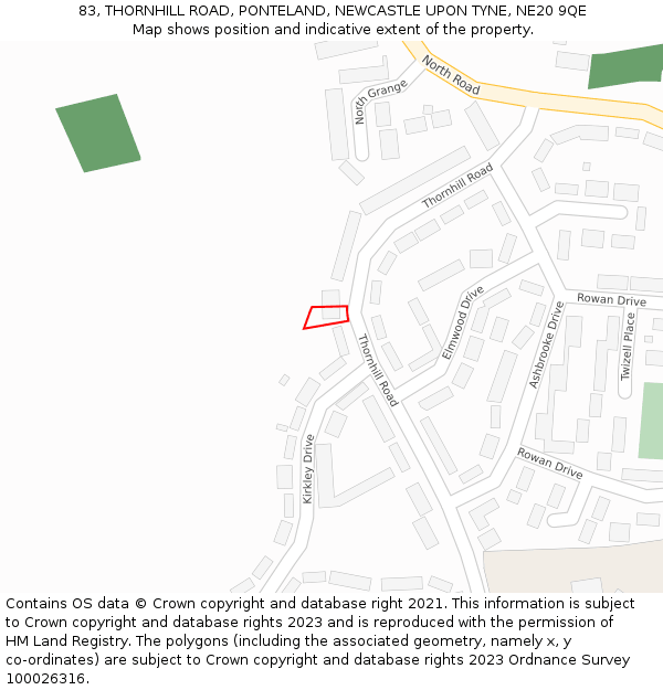 83, THORNHILL ROAD, PONTELAND, NEWCASTLE UPON TYNE, NE20 9QE: Location map and indicative extent of plot