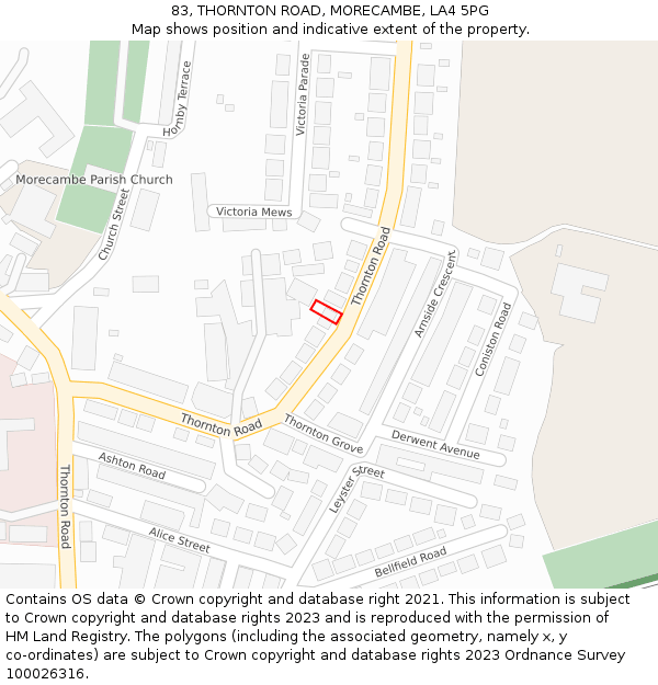 83, THORNTON ROAD, MORECAMBE, LA4 5PG: Location map and indicative extent of plot