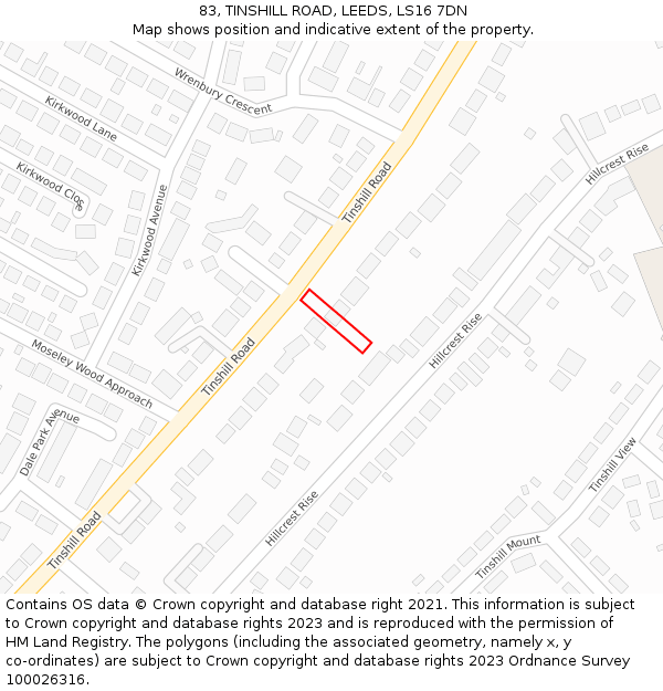 83, TINSHILL ROAD, LEEDS, LS16 7DN: Location map and indicative extent of plot