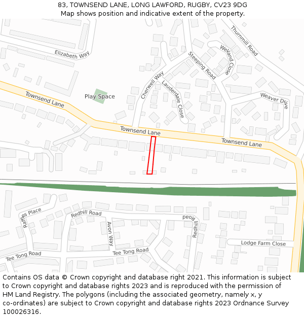 83, TOWNSEND LANE, LONG LAWFORD, RUGBY, CV23 9DG: Location map and indicative extent of plot