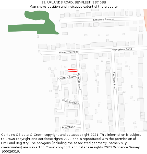 83, UPLANDS ROAD, BENFLEET, SS7 5BB: Location map and indicative extent of plot