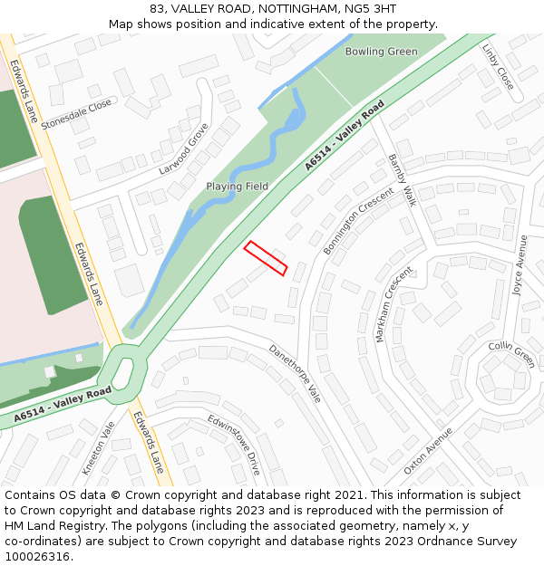 83, VALLEY ROAD, NOTTINGHAM, NG5 3HT: Location map and indicative extent of plot