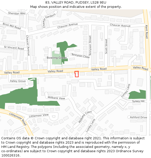 83, VALLEY ROAD, PUDSEY, LS28 9EU: Location map and indicative extent of plot