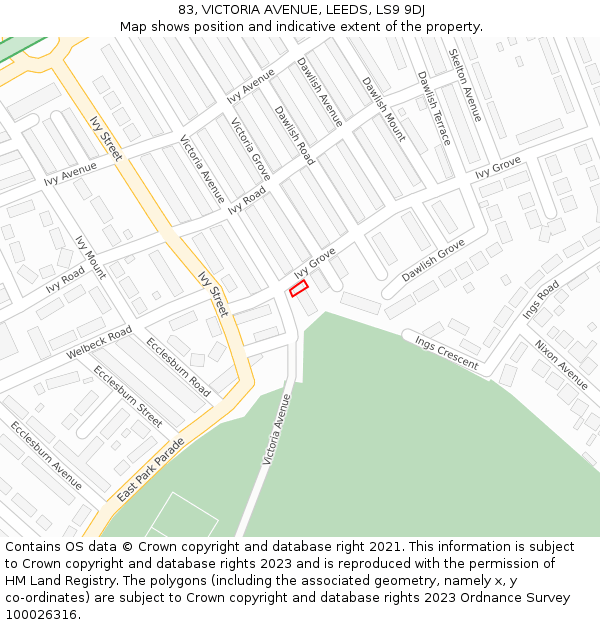 83, VICTORIA AVENUE, LEEDS, LS9 9DJ: Location map and indicative extent of plot
