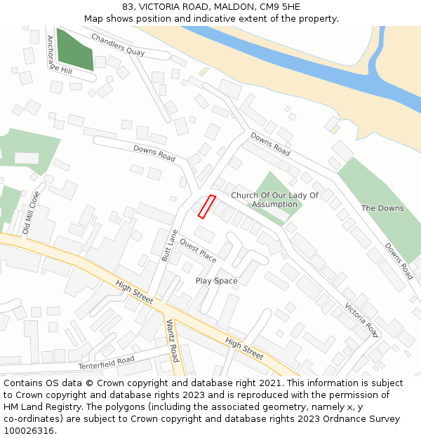 83, VICTORIA ROAD, MALDON, CM9 5HE: Location map and indicative extent of plot