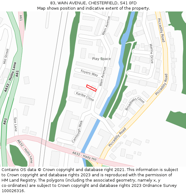 83, WAIN AVENUE, CHESTERFIELD, S41 0FD: Location map and indicative extent of plot