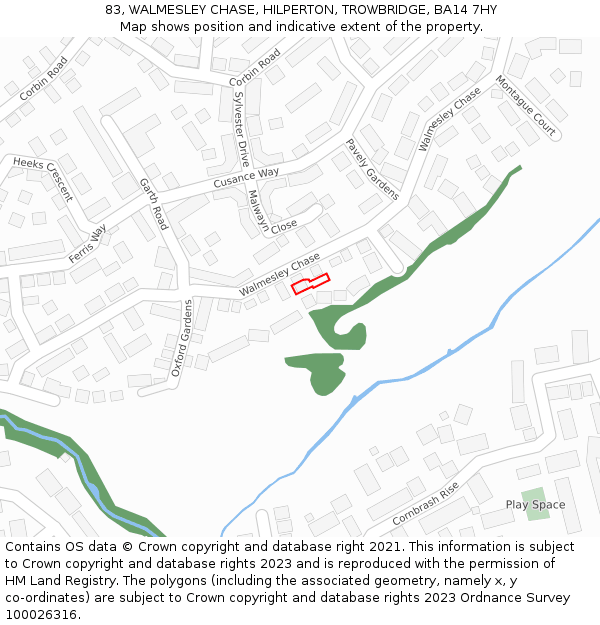 83, WALMESLEY CHASE, HILPERTON, TROWBRIDGE, BA14 7HY: Location map and indicative extent of plot