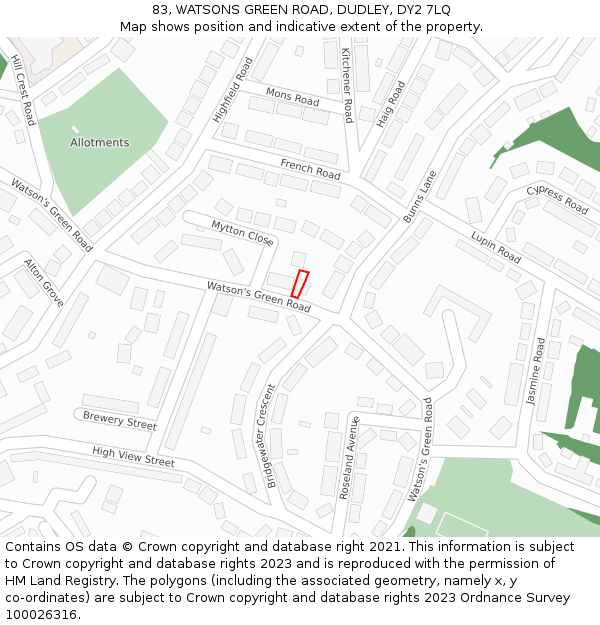 83, WATSONS GREEN ROAD, DUDLEY, DY2 7LQ: Location map and indicative extent of plot