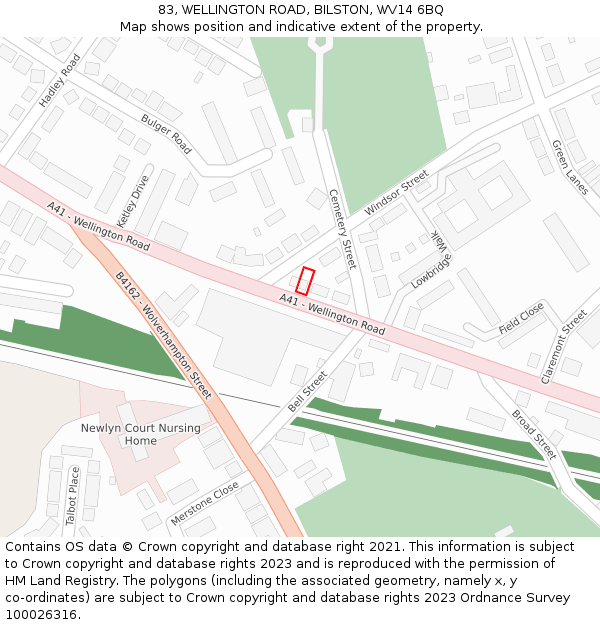 83, WELLINGTON ROAD, BILSTON, WV14 6BQ: Location map and indicative extent of plot