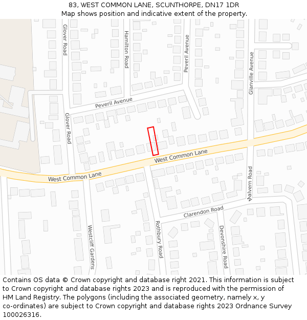 83, WEST COMMON LANE, SCUNTHORPE, DN17 1DR: Location map and indicative extent of plot