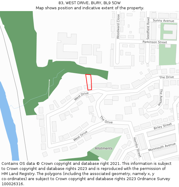 83, WEST DRIVE, BURY, BL9 5DW: Location map and indicative extent of plot