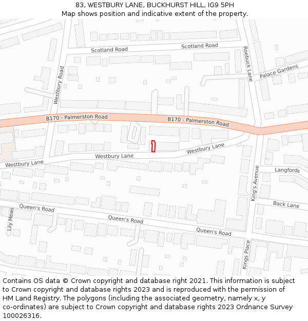 83, WESTBURY LANE, BUCKHURST HILL, IG9 5PH: Location map and indicative extent of plot