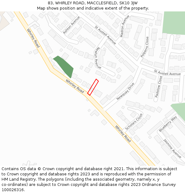 83, WHIRLEY ROAD, MACCLESFIELD, SK10 3JW: Location map and indicative extent of plot